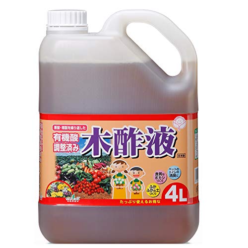 ・ 4L・生産国:日本・木酢原液の有機成分を使用しやすい濃度に調整済・初心者の方にお勧め商品紹介 - Amazonより .