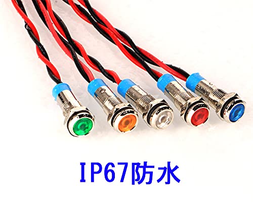 10個 6mm 110V220VAC LED 防水インジケータライト パイロットライトシグナル インジケータ（緑/黄/赤/青/白，5色）