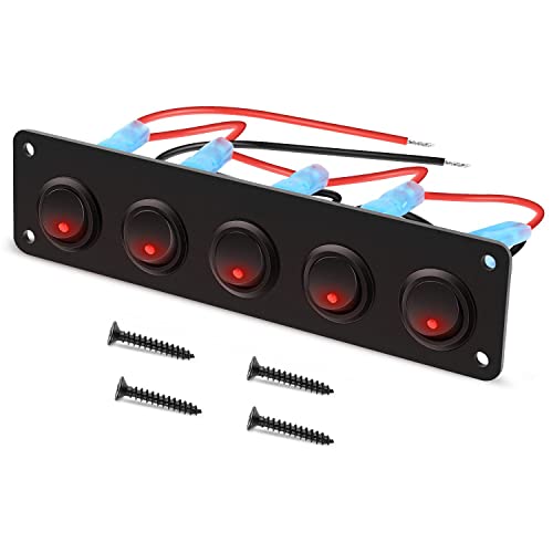 5 ギャング 3 ピン ロッカー スイッチ パネル 12V/24V トグル スイッチ 防水 オン/オフ 車 車両 トレーラー トラック SUV