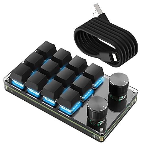 片手キーボード プログラマブルキーボード メカニカルキーボード 12キー有線接続 RGB付き ノブ2個 18キャラクタ 6連打レイヤ