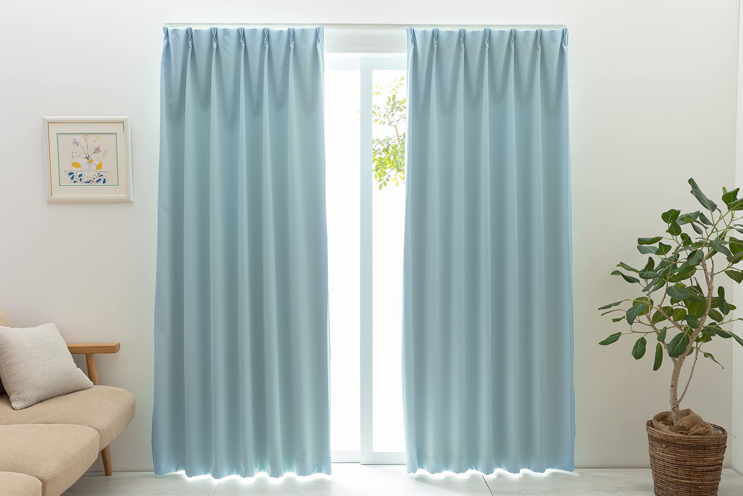 ユニベール 1級遮光 防炎 防炎ラベル付き 節電 省エネ 断熱 保温 無地 寝室 リビング カーテン 幅100cm×丈100cm 2枚 ベルー