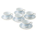 Noritake ノリタケ カップ & ソーサー セット コーヒー ティー 兼用 220cc レースウッドゴールド 5客 ブルー ファインポー