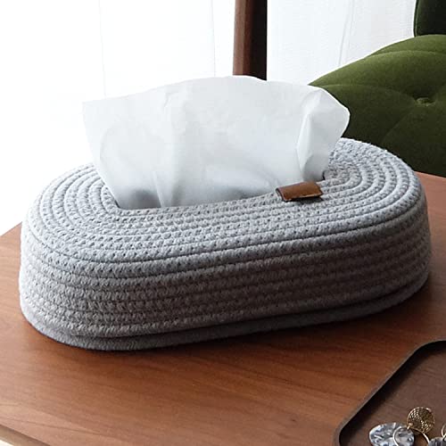山善 ティッシュケース やわらか素材 北欧 ボックス 箱 リビング 寝室 子供部屋 MOCモック ロープティッシュケース ライトグレー YMOC