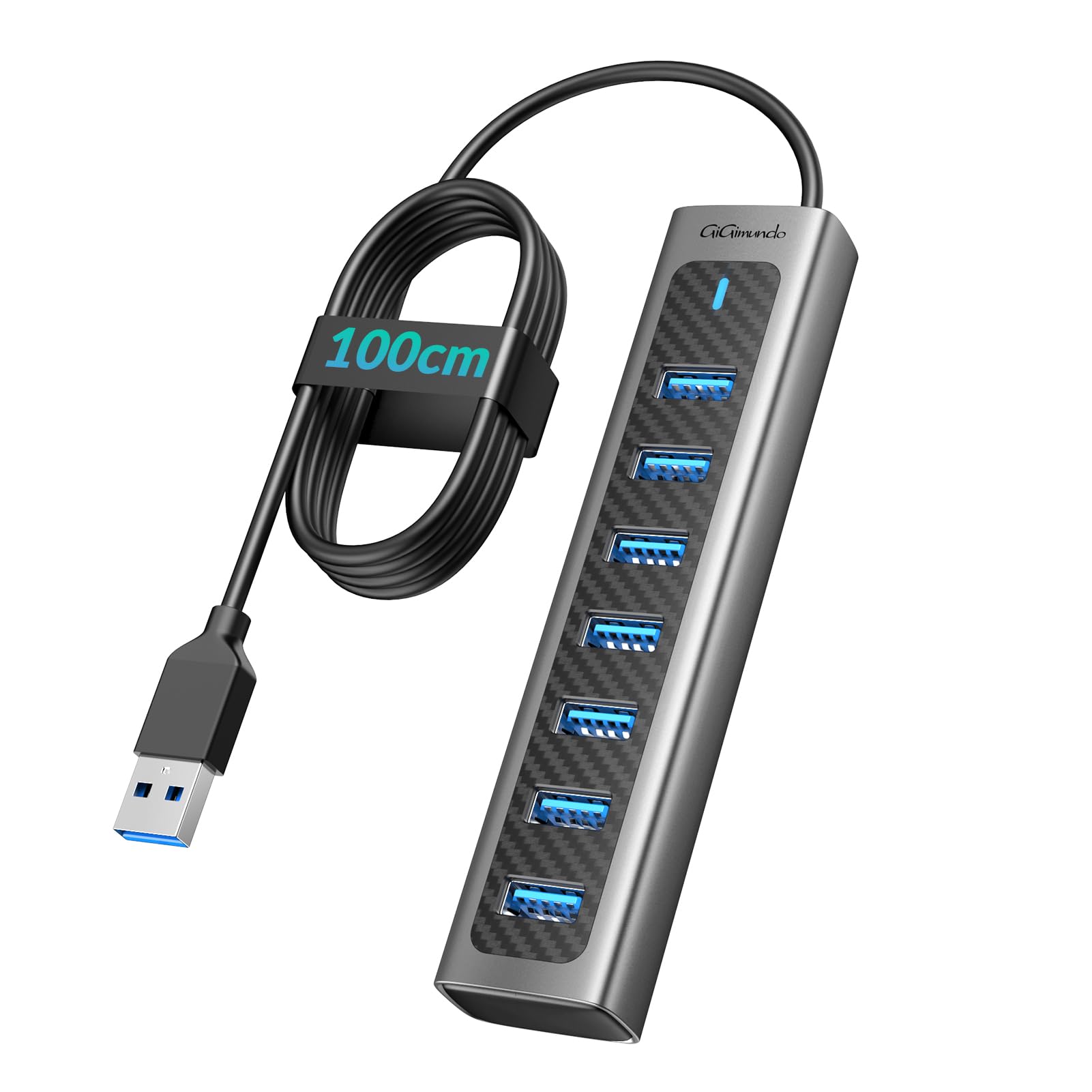 アルミ ニウム合金 7ポート usbハブ 3.0 usbポート ハブ 1M ケーブル 軽量 追加5V/3A電源供給ポート拡張ハブ 高速5Gbp
