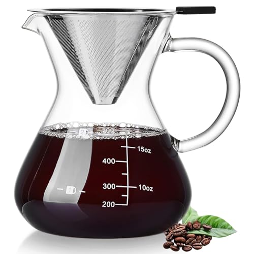 PALOEA コーヒーサーバー ドリップコーヒーサーバー 500ml ペーパーコーヒーフィルター不要 繰り返し使用可能なステンレスフィルター