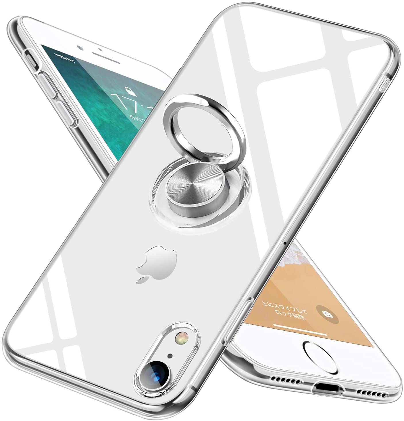 乐天商城 - fusinong iPhone XR ケース リング付き クリア アイフォンxr カバー リング 透明 耐衝撃 全面保護 薄型 軽量 メッキ加工