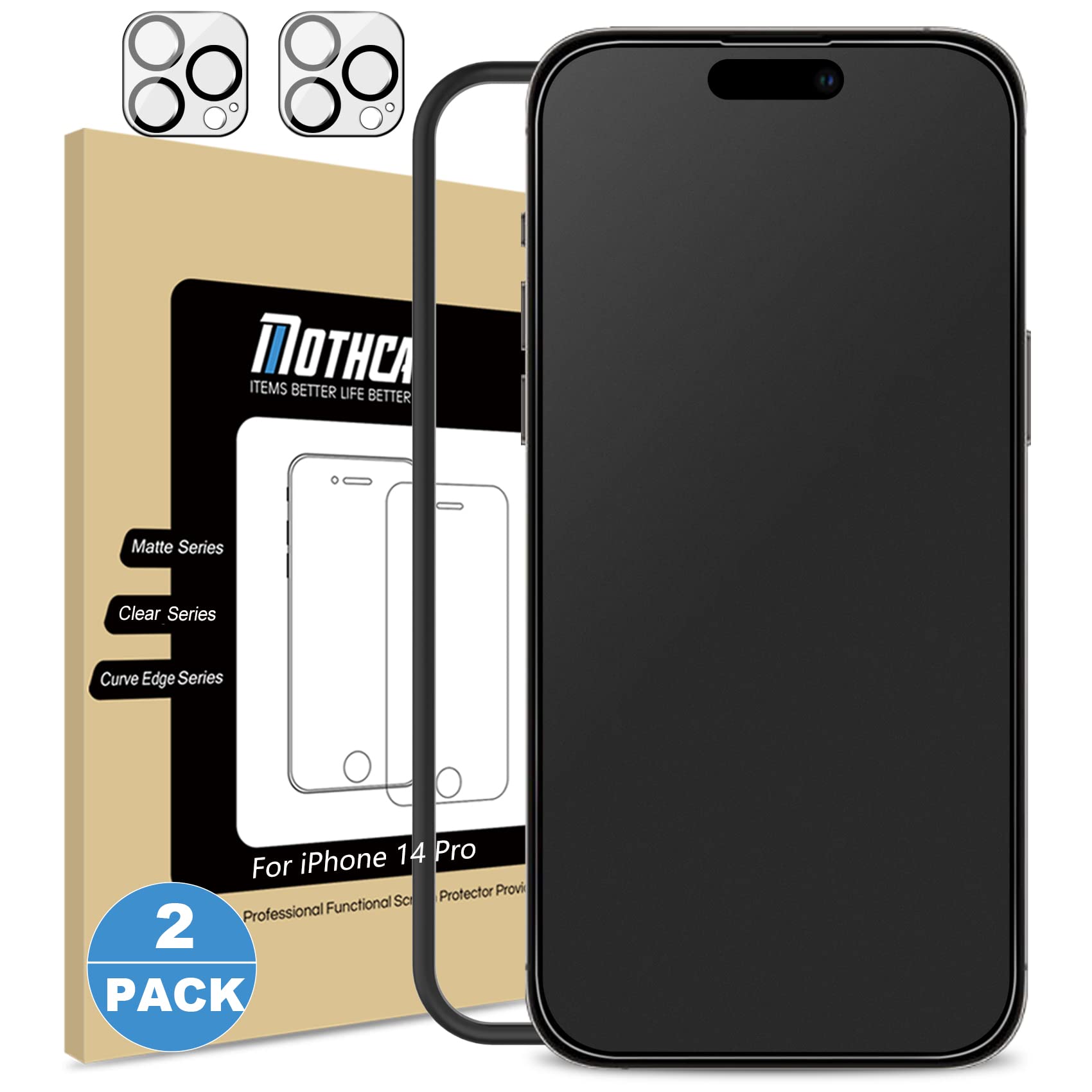 Mothca アンチグレア iPhone 14 Pro ガラスフィルム 枚+iPhone 14 Pro カメラフィルム枚 強化ガラス 液晶保護フ