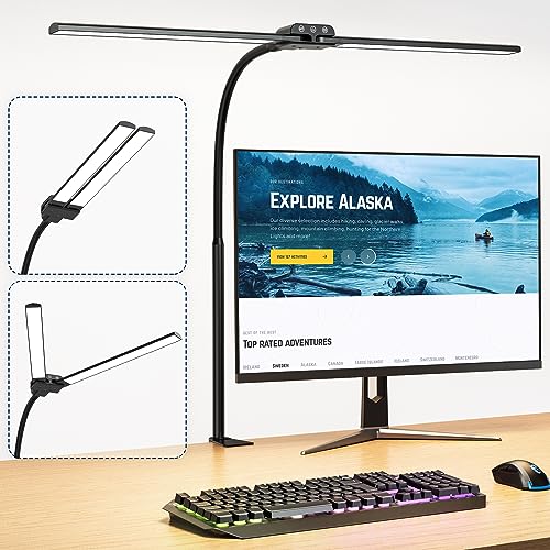 デスクライト Dダブル光源電気スタンド KableRika 1W目に優しい卓上ライト クランプ式 4色温度・4段階調光・100lm高輝度 30分