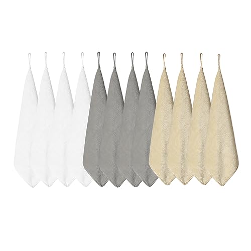 HOOMCOOM キッチンタオル キッチンクロス ループ付き 手拭きタオル マイクロファイバー 厚手生地 吸水 速乾 30x30cm 防臭 衛生