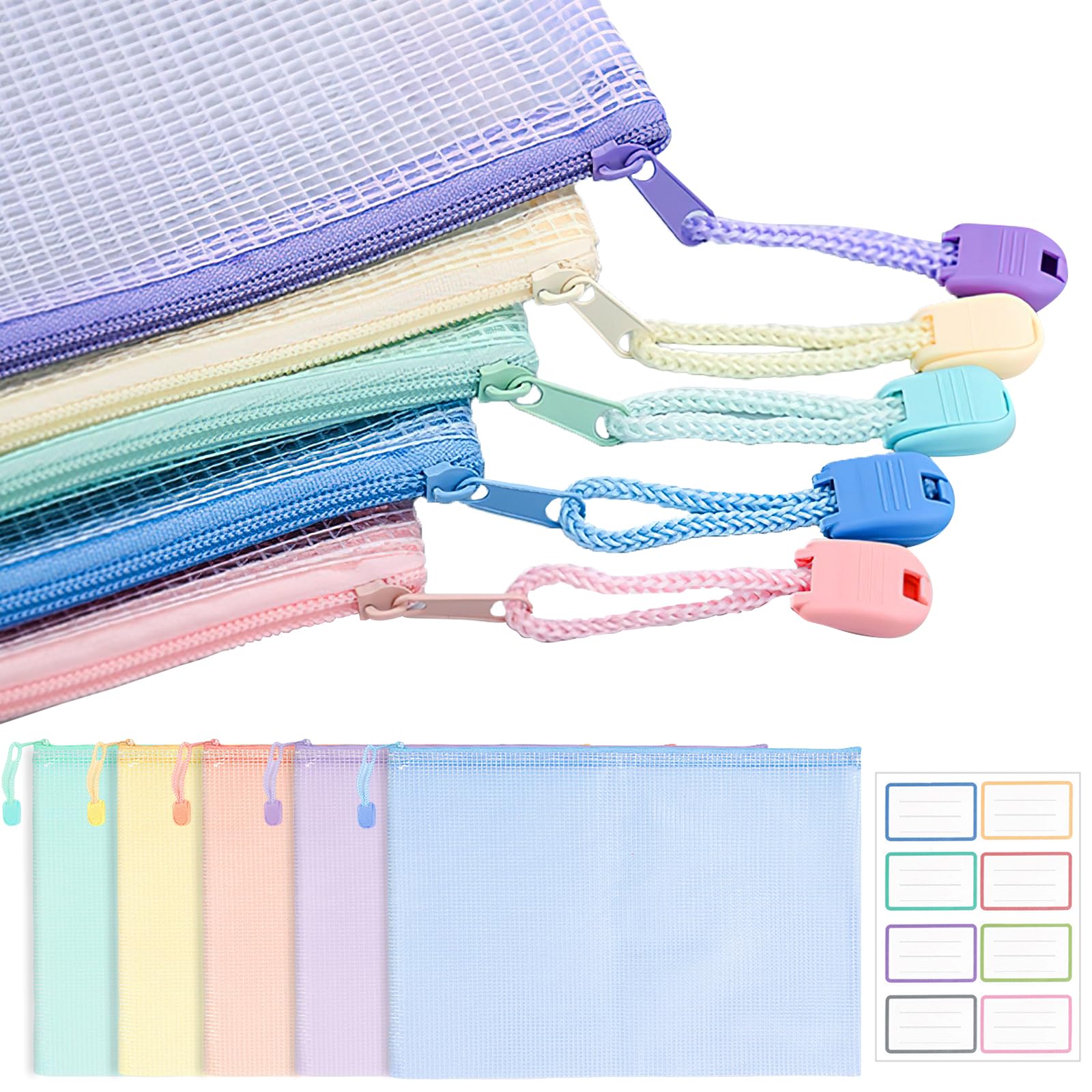 A5 Size - MEBOU ジッパー式ファイル袋 A5 多色セット ジッパー付き袋 連絡袋 小学生 ファイル袋 メッシュケース a5 クリア 領収書ファイル ジ