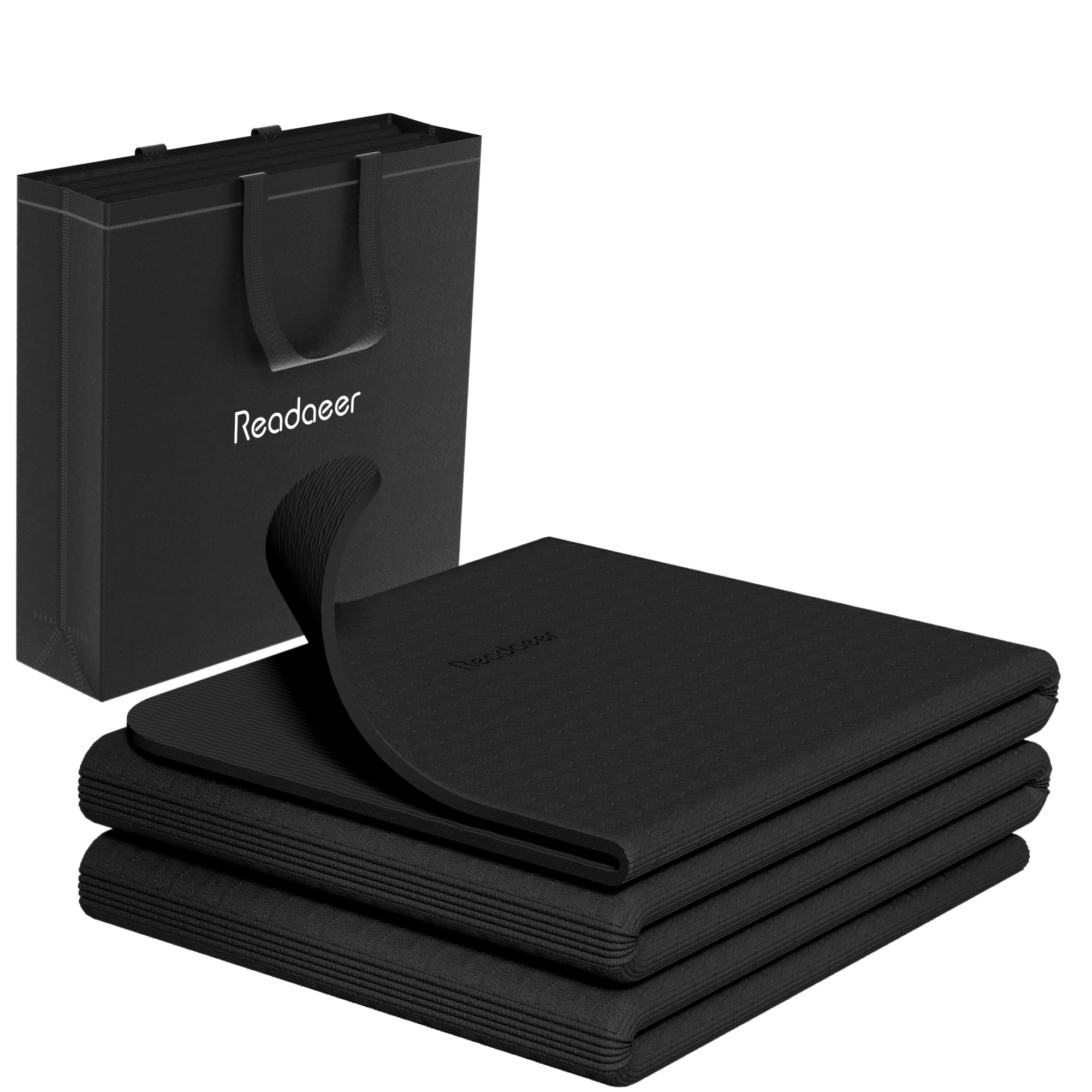 Readaeer ヨガマット トレーニングマット 折り畳み式 183cm×61cm 厚め 6mm 防音 PE素材 無臭 収納バッ..