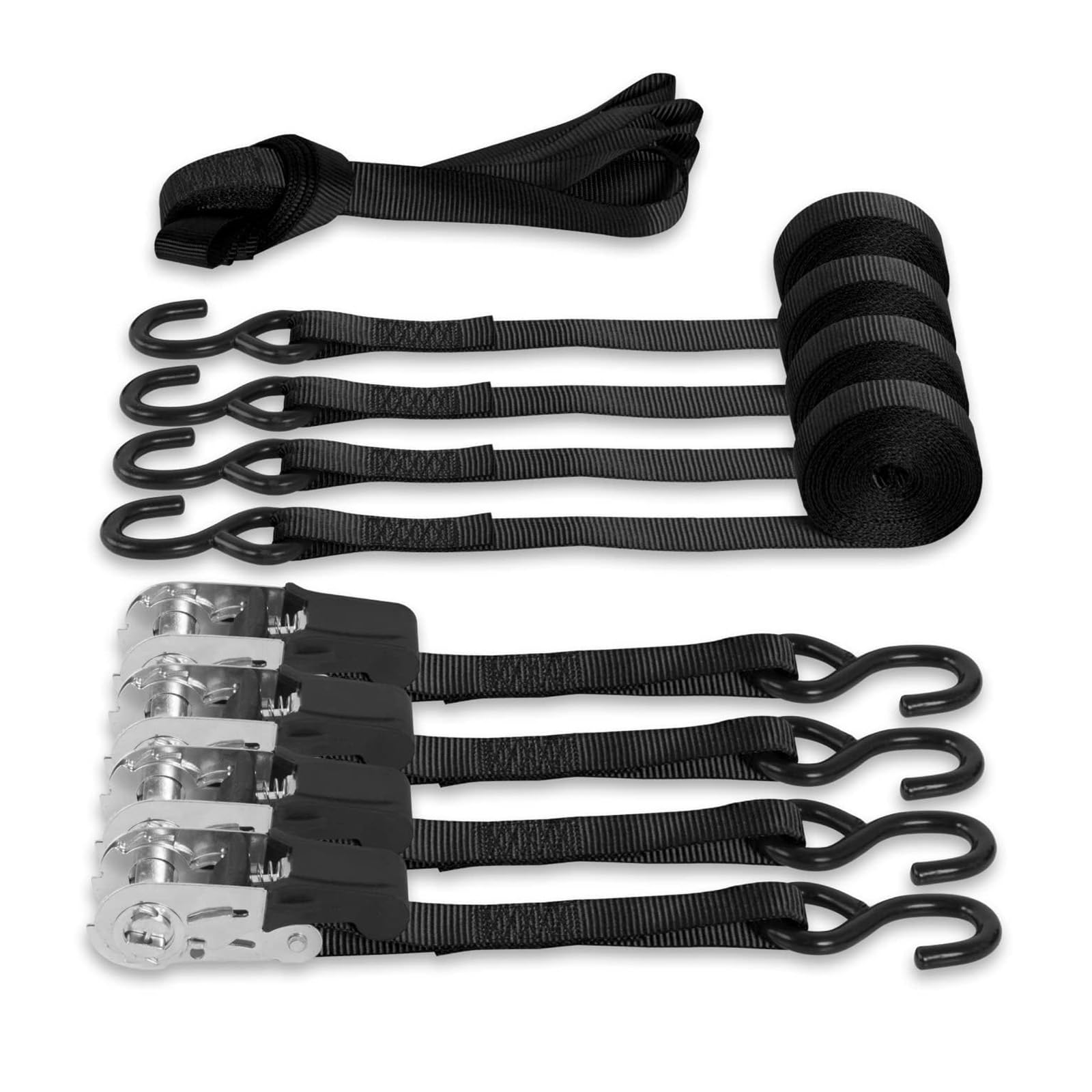 RED ラッシングベルト 4.5m 幅.5cm 4本セット 荷締めベルト タイダウンベルト ラチェットベルト 破断荷重680kg 最大使用荷重