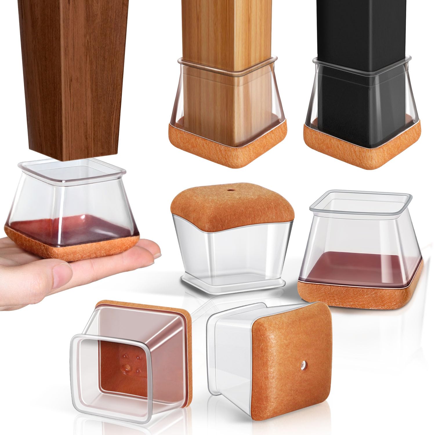 椅子脚カバー四角 椅子の脚カバー椅子脚カバーシリコン 家具足 傷防止 防音 滑り止め 角脚用フェルト巻..