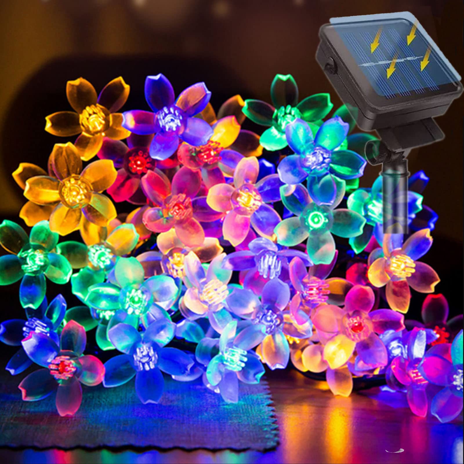CRC 屋外ソーラー ED ストリングライト 9.5M 50ED 8種類の照明モード 夜間自動照明 桜模様 ソーラー童話ランプ 庭灯 装飾ランプ