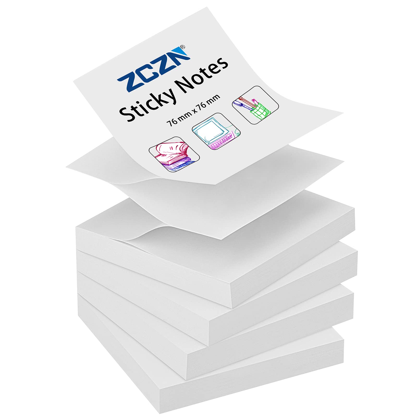 ZCZN 付箋 ポップアップ ノート 詰替用 76x76mm 100枚x4パッド ホワイト