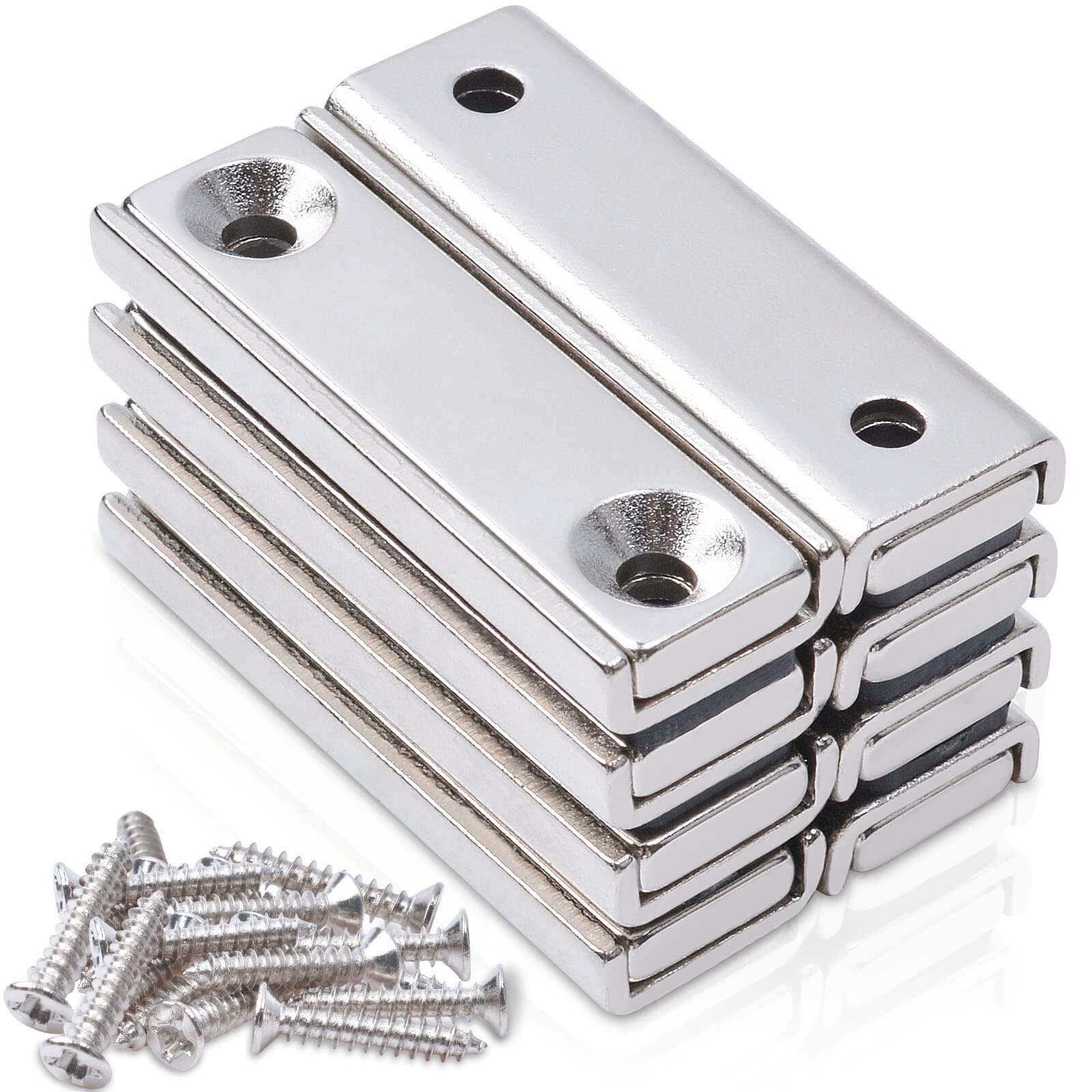 8個 磁石 超強力 ネオジウム 40x13.5x5mm皿穴3.5mm?力マグネット磁石バー 直方体ネジ付き 防水防錆 倉庫用、浴室用、オフィス用