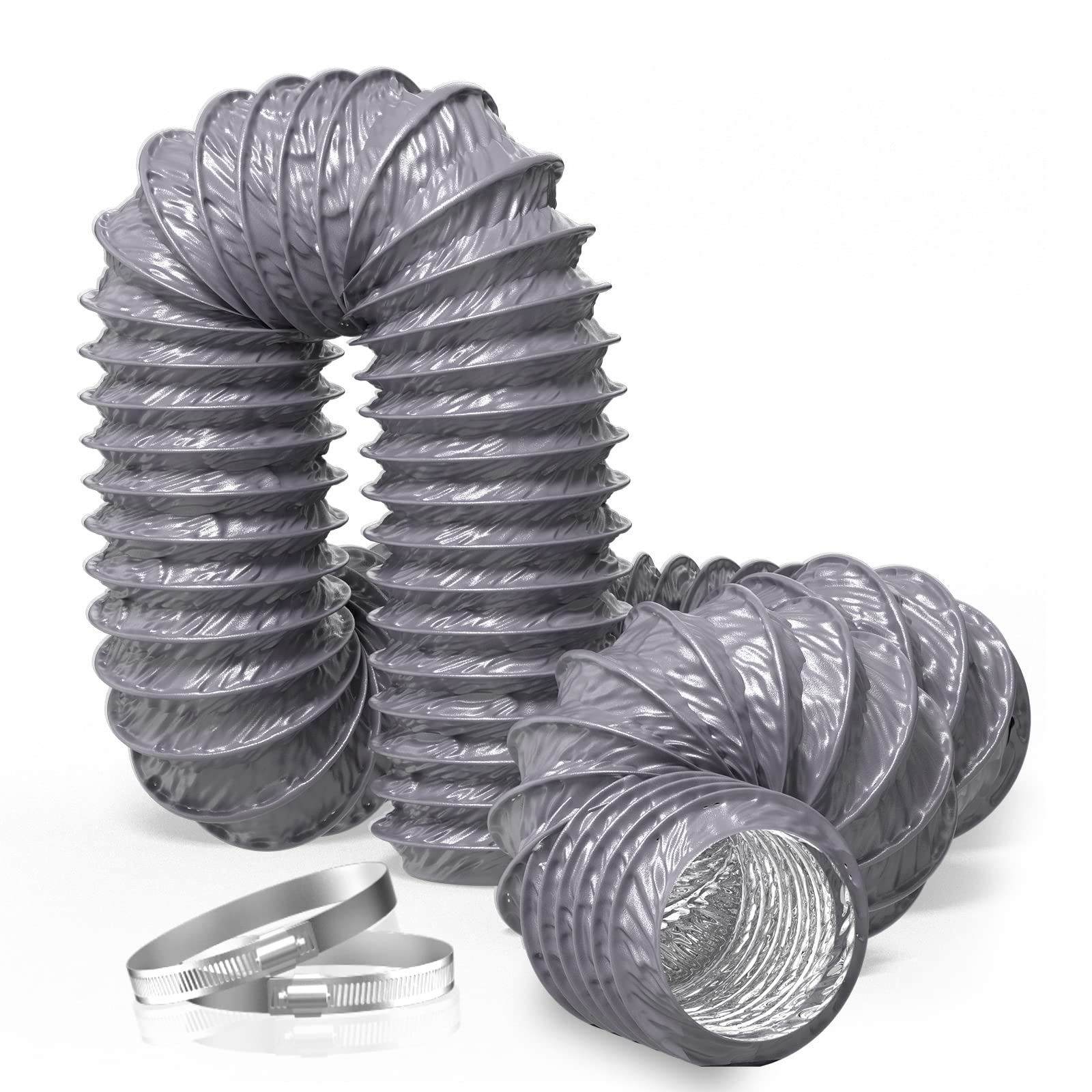 Hon&Guan フレキシブルダクト 換気用 ダクトホースインボイス制度登録店PVC四層構造 蛇腹式 自由伸縮 ホース 排気ダクト アルミダクト