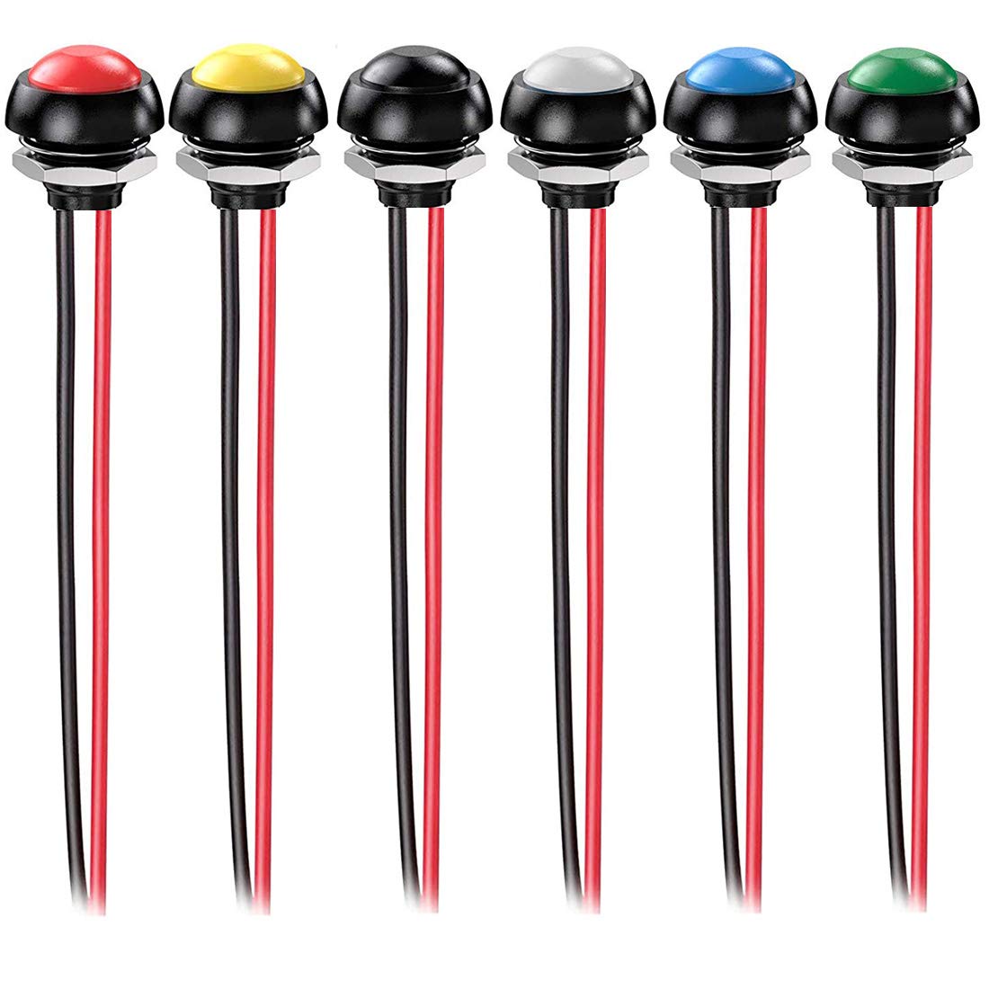 6個 1mm 3A/50V AC 配線済みミニ防水瞬間プッシュボタンミニラウンド ボタンピンSPS / 6色赤、黄、青、..