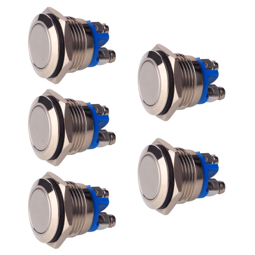 5個 16mm A 1V/4V/15V/50Vトモーメンタリ防水 押しボタン平型 端子のタイプシルバーステンレススチール..