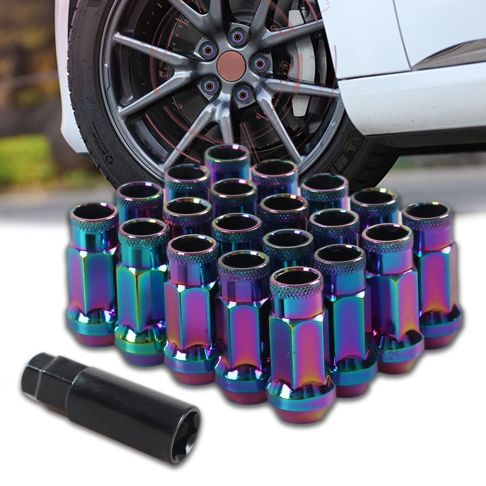 VEHSUN スチール製 ホイールナット タイヤナット レーシングナット ロング ホイールロックナット M1 x P1.5 高さ48mm 0個セ