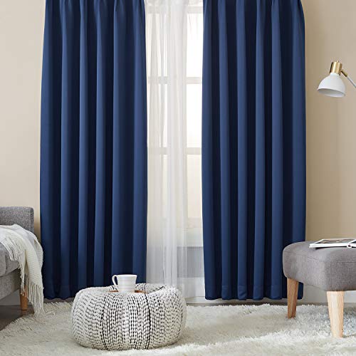 カーテン 1級遮光 4枚組 ネイビー 幅100cm丈135cm UVカット 断熱 防寒 防音 省エネ 厚手 無地 おしゃれ カーテンセット 洗