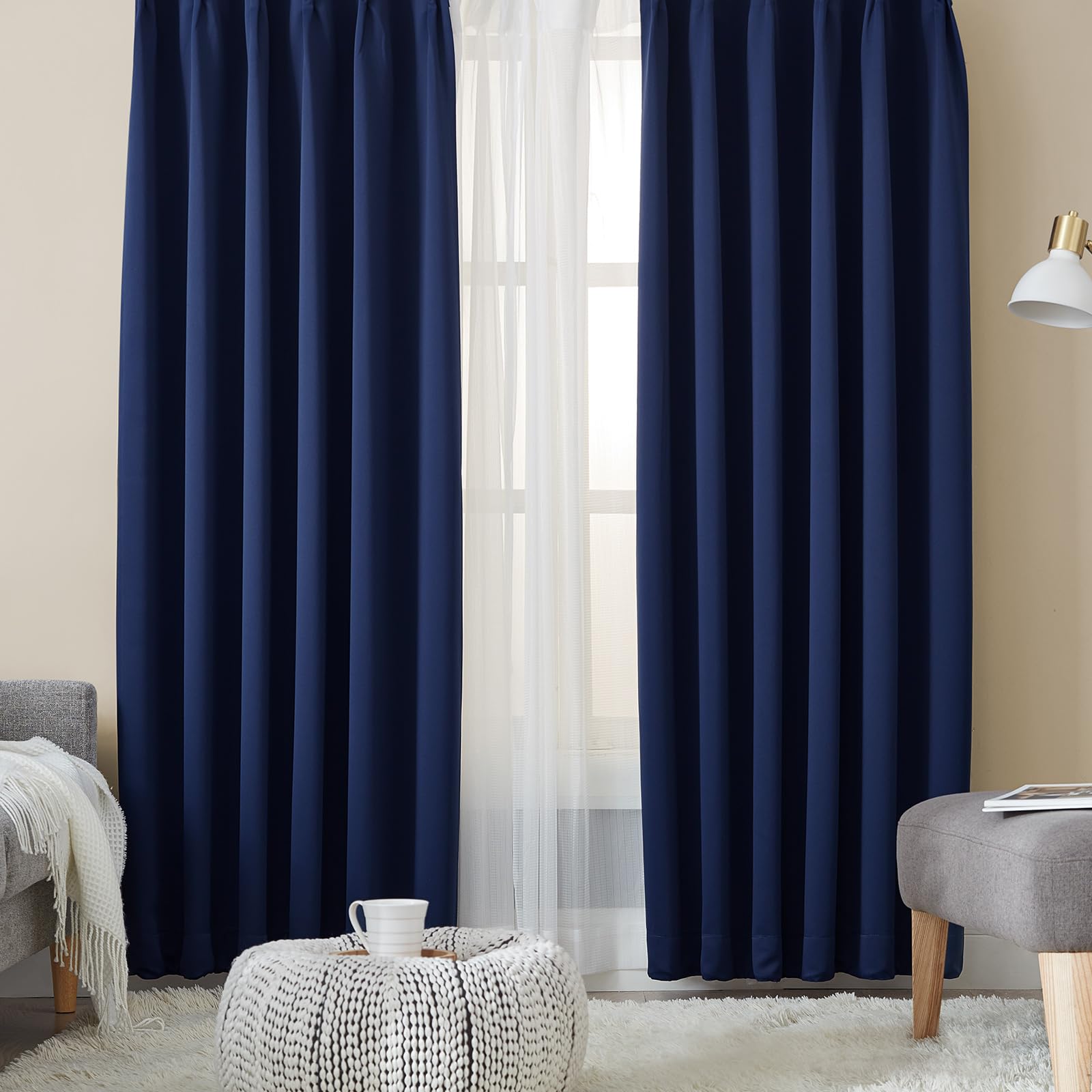 カーテン 1級遮光 4枚セット 幅100cm丈110cm ネイビー 断熱 防寒 防音 省エネ 厚手 無地 おしゃれ 洗える リビング用 カーテ