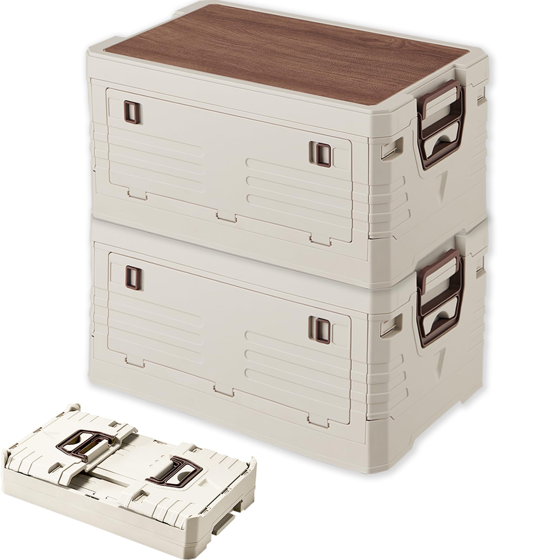 ongYi 収納ボックス 折り畳みコンテナ 木製の蓋付き 折りたたみ 収納ケース 取っ手付き コンテナ ボックス キャンプ 大容量 アウトドア