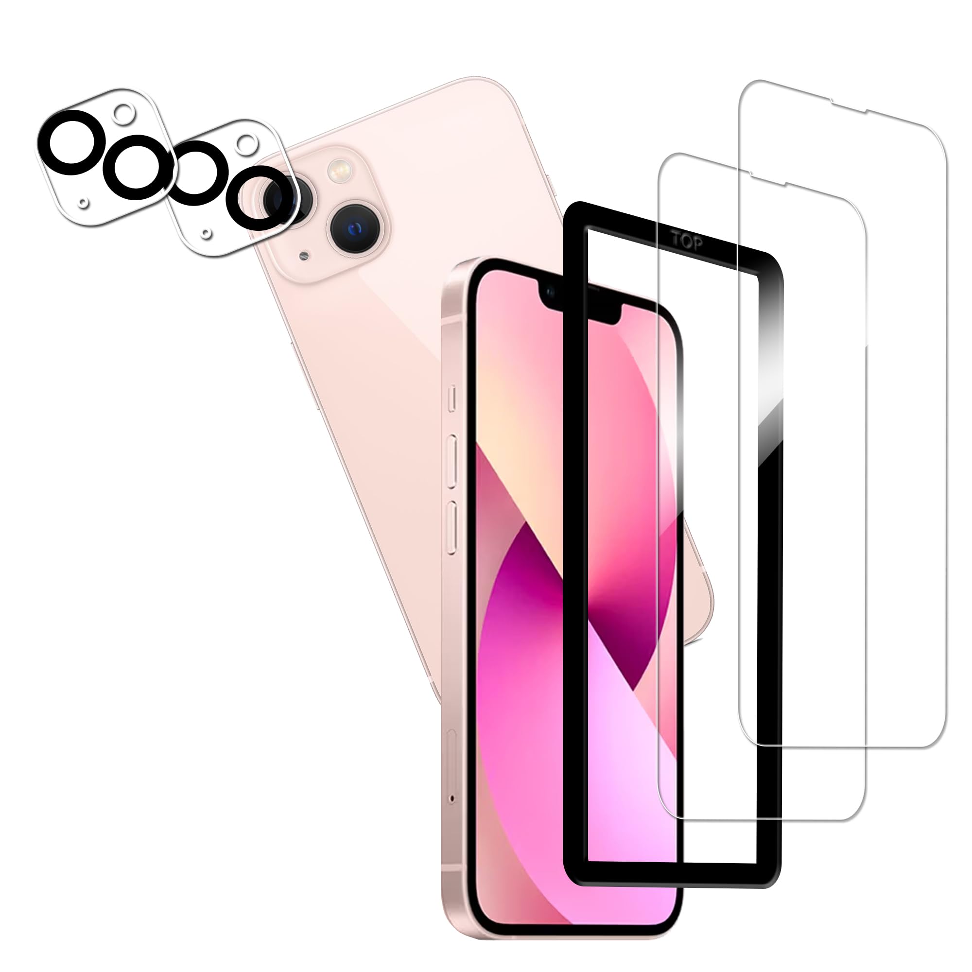 +枚セットガイド枠付き 日本素材製 強化ガラス iPhone13 用 ガラスフィルム カメラフィルム カバー 保..