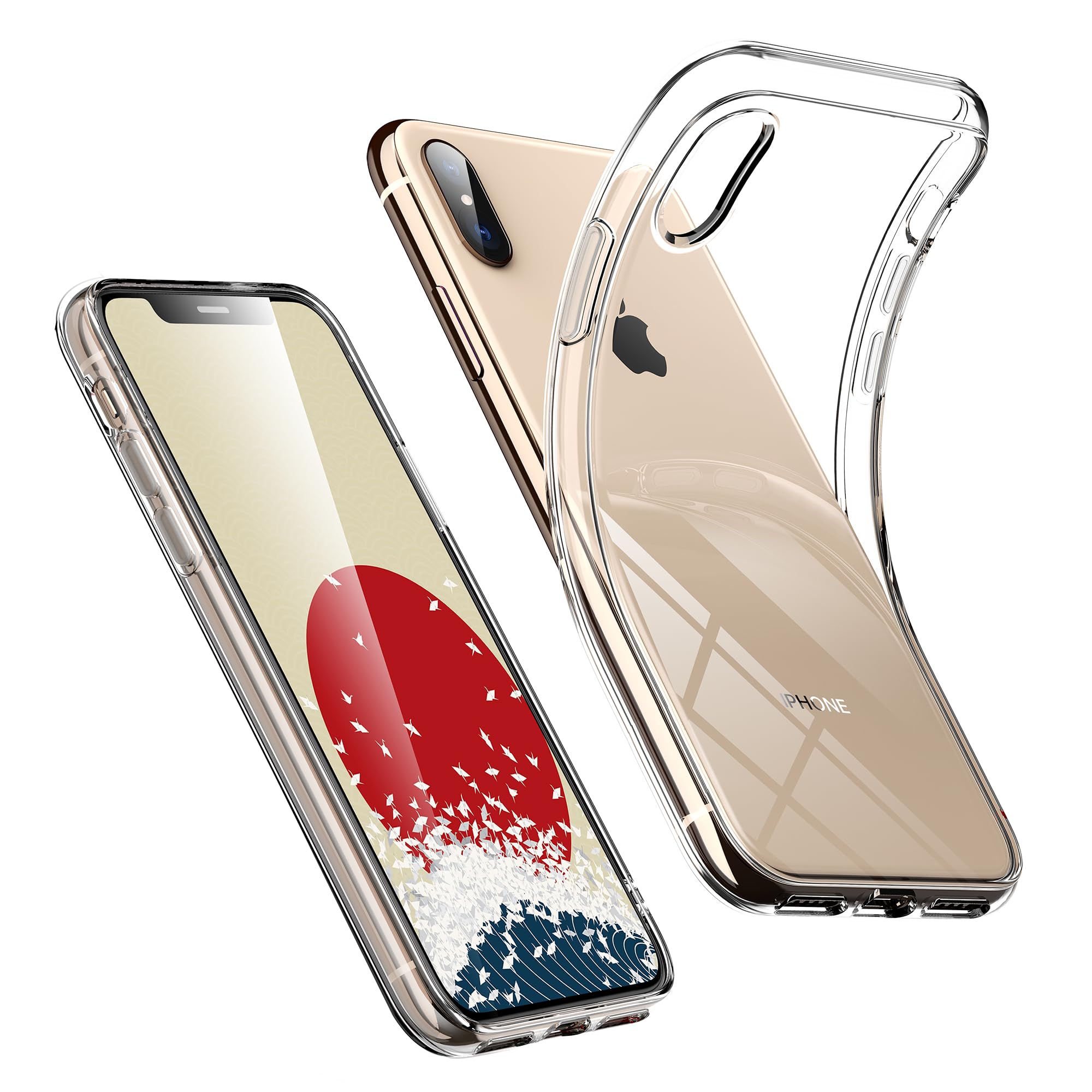 E iPhone X/Xs ケース HD全透明 米軍M規格 超耐衝撃 『 画面 ・ レンズ保護、滑り止め 』〔 薄型、超軽量、持ちやすい 〕 Q