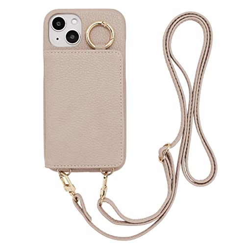 MNY iPhone14 ケース iPhone13 ケース 両機種対応 ショルダー ストラップ リング付き フルカバー グレージュのサムネイル