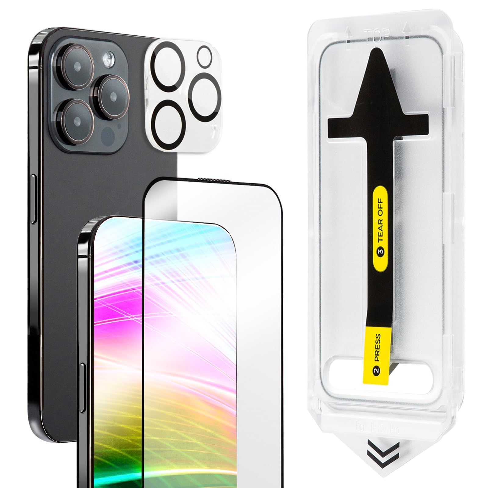 プレミアムガラスフィルム iPhone15Pro+強化カメラ保護フィルム 動画でなるほど！万能貼り合わせ機でズ..