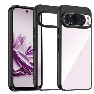 ZXZone for Google Pixel 9 / Pixel 9 Pro ケース PU+ 耐衝撃 ブラック+クリアケース 米軍M規格 指紋