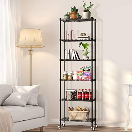 NARKE メタルラック 6段 ブラック キャスター付き スチールラック スチールシェルフ ワイヤーラック 置..