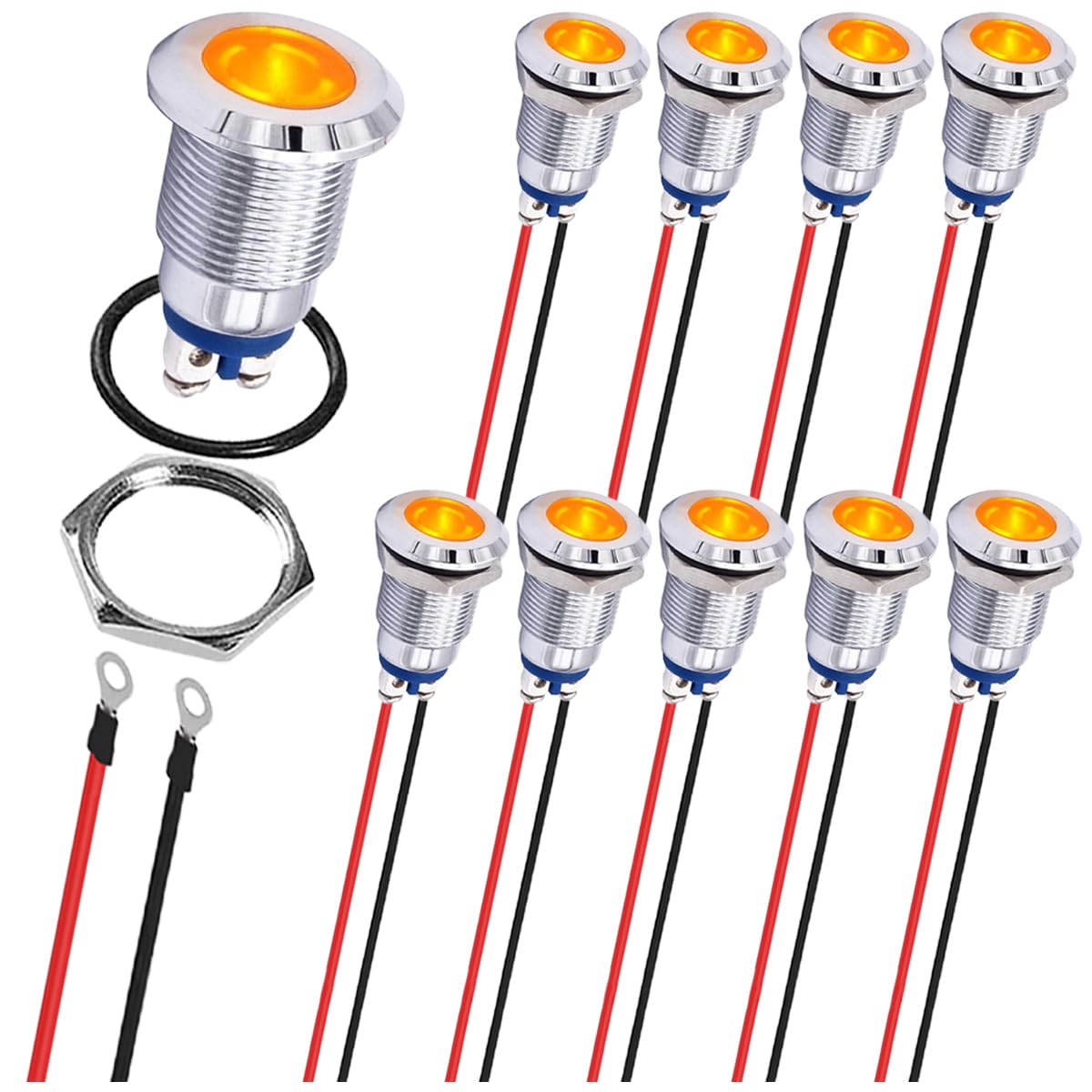 10Pcs の赤い表示燈 1mm 1/ は車のための 4AWG 10mm ターミナル ワイヤーが付いている P67 の金属信号ランプ 1V 4