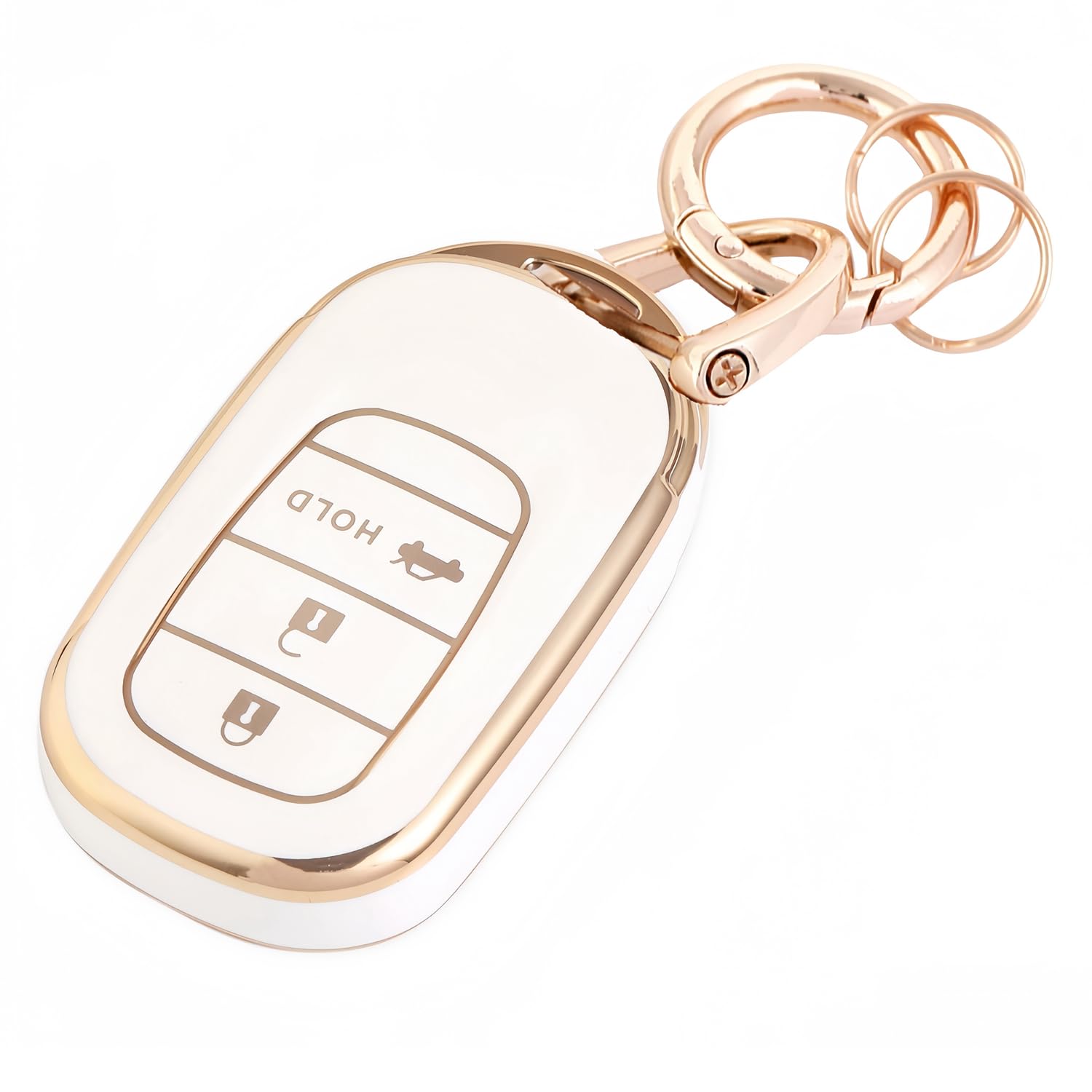 NBOX カスタム F5 F6 キーケース ステップワゴン キーカバー 可愛い スマートキーケース キーホルダーゴールドホワイト