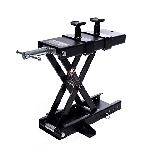 Apextreme バイクジャッキ バイクリフト リフトジャッキ 耐荷重500kg 安全ストッパー付き アタッチメント付き ハンドル付き ブラッ