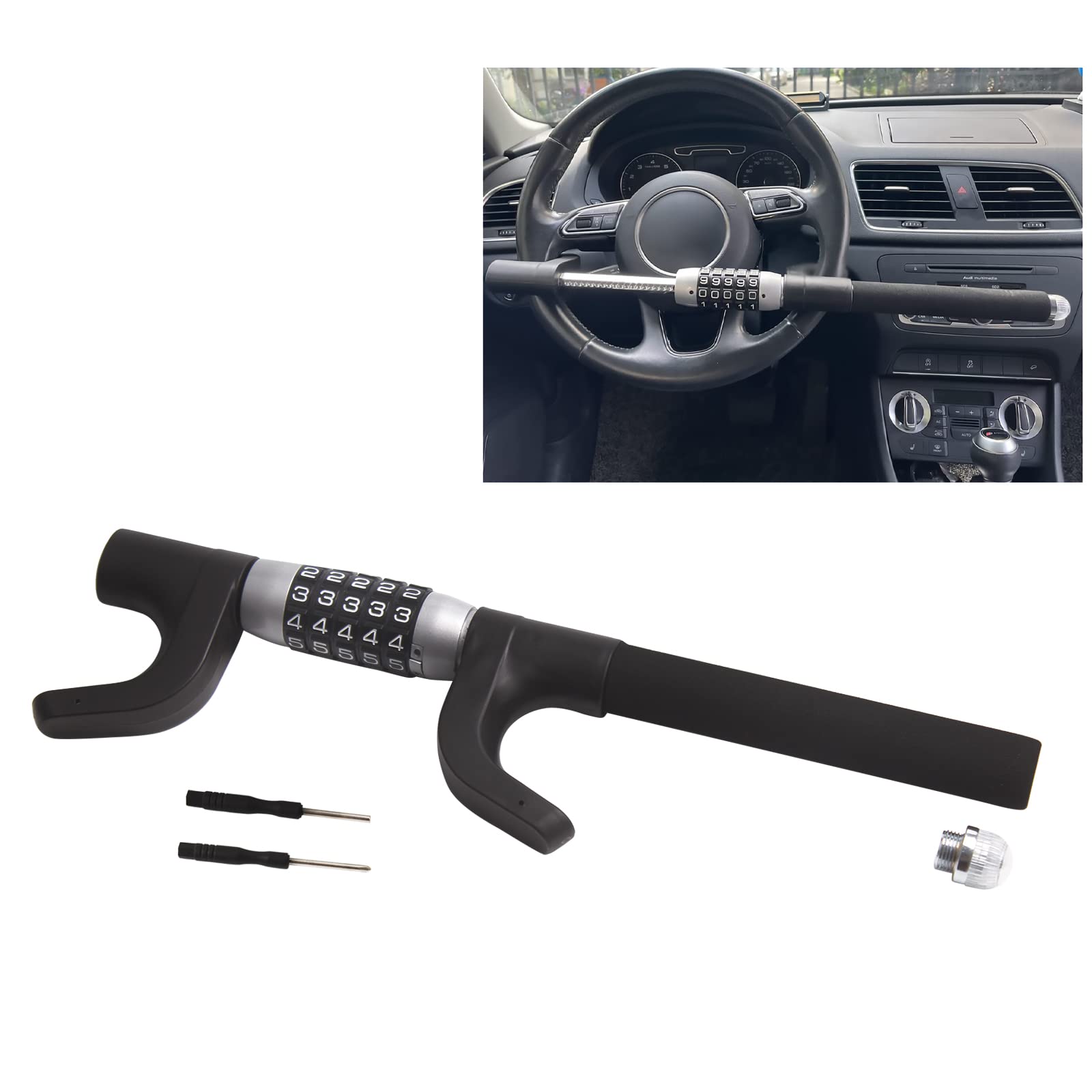 FARBN カーコードロック 5桁ダイヤル式 ハンドルロック 車盗難防止装置 長さ調節可能 自動車盗難防止ロック パスワード盗難防止ロック