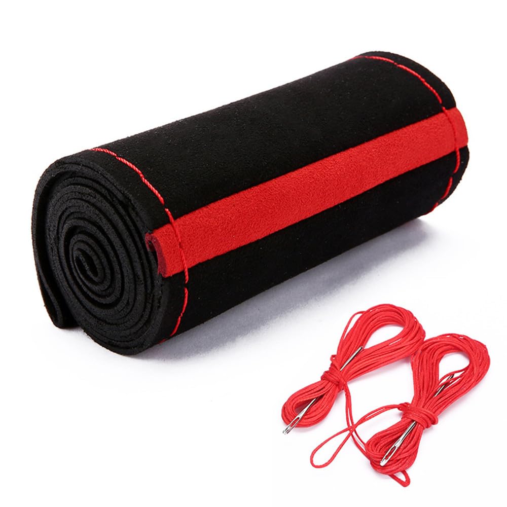 ハンドルカバー 編み込み式 ステアリングカバー 手縫い 通気性 人工スエード生地 直径38cm 超薄い触感 滑り止め 持ちやすい 手触りよし(2)