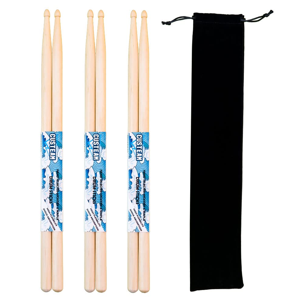 UEAM ドラムスティック5A メイプル製 ドラム練習用 3ペアセット(6本組み) 4.5 x 5 x 3.5 センチ