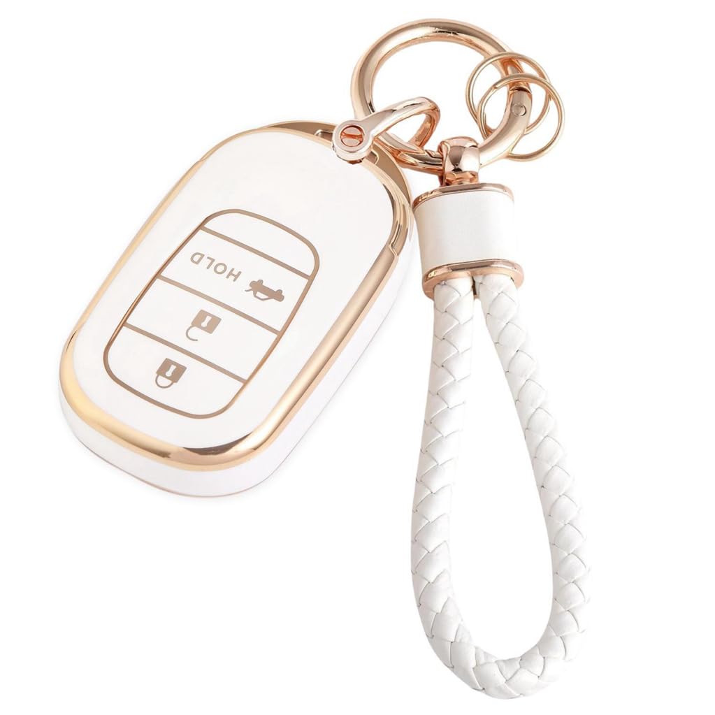 NBOX カスタム F5 F6 キーケース ステップワゴン キーカバー 可愛い スマートキーケース キーホルダーゴールドホワイト