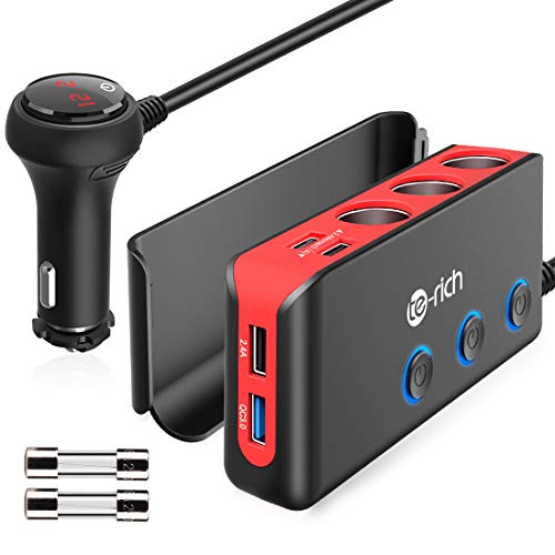 eRich シガーソケット 3連 増設 usb 4ポート 分岐 qc3.0/.4A 急速充電 最大1 ...