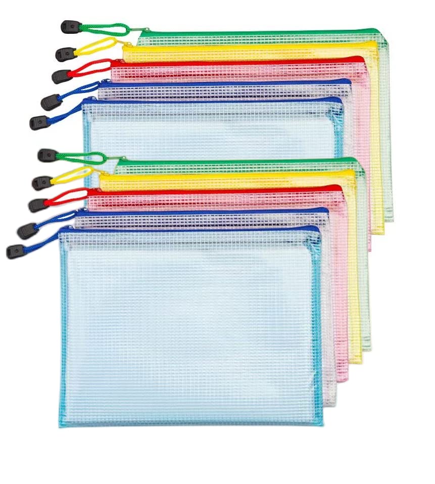 10個入 ジッパー式ファイル袋 ファイルケース メッシュドキュメントバッグ 新聞 雑誌 現金 ジッパー フ..