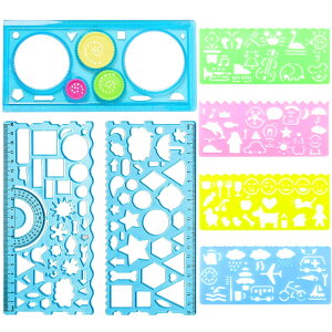 テンプレート 7点セット多機能デザイン定規 製図用定規セット計測・描画用品、文具用品、クラフト描画定規、美術学校、小学生 子供 絵画 ブルー