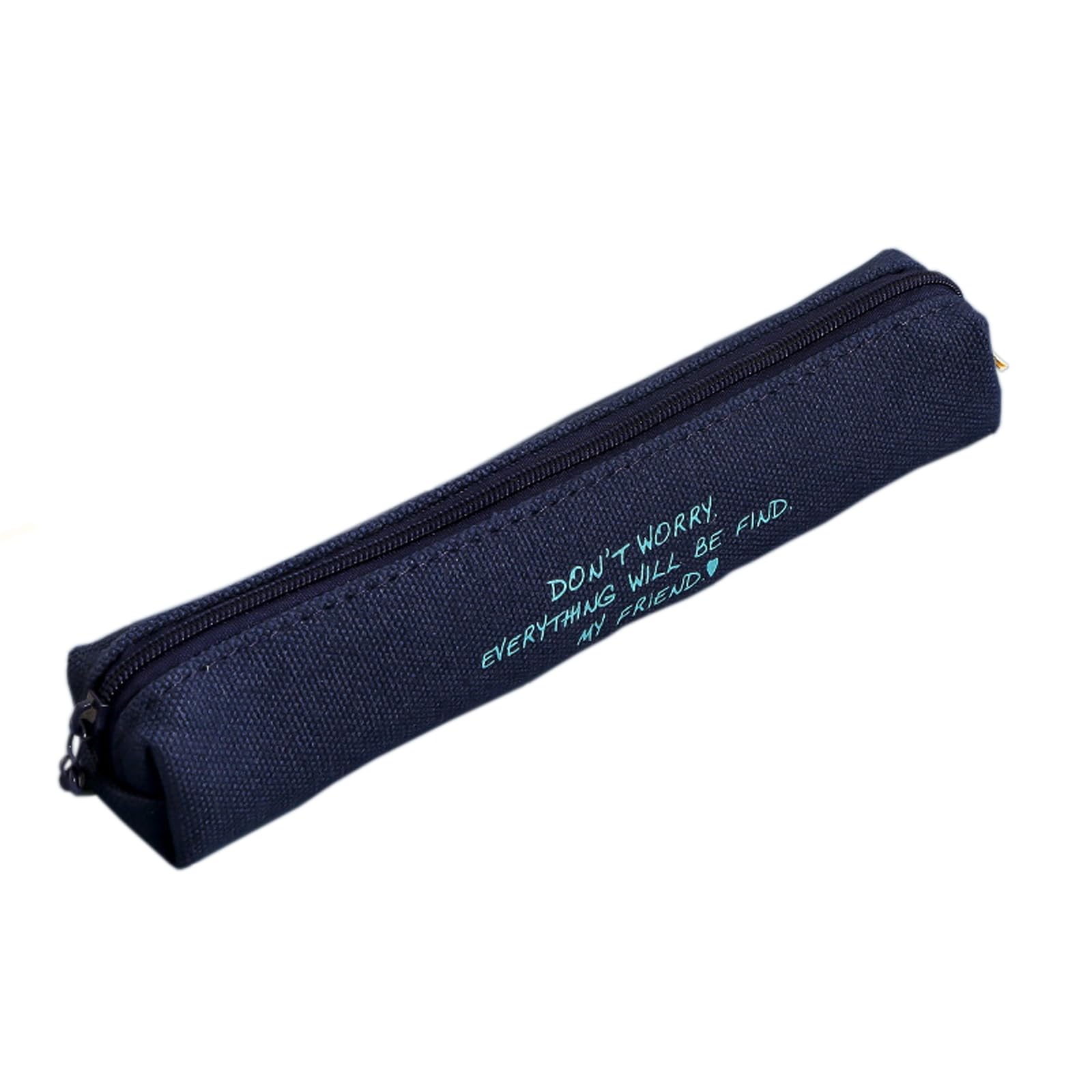 ZEWZE ペンケース 帆布 スリム型 筆箱 シンプル コンパクト 小さいペンケース ミニペンケース 文房具 ダークブルー