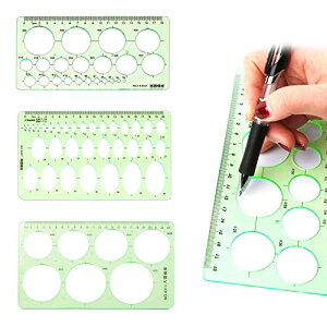 図面テンプレート 3枚セットテンプレート 製図用定規セット 幾何学定規 透明幾何図面 円 三角定規 一般総合定規 製図用 作図 学校教育用 建築