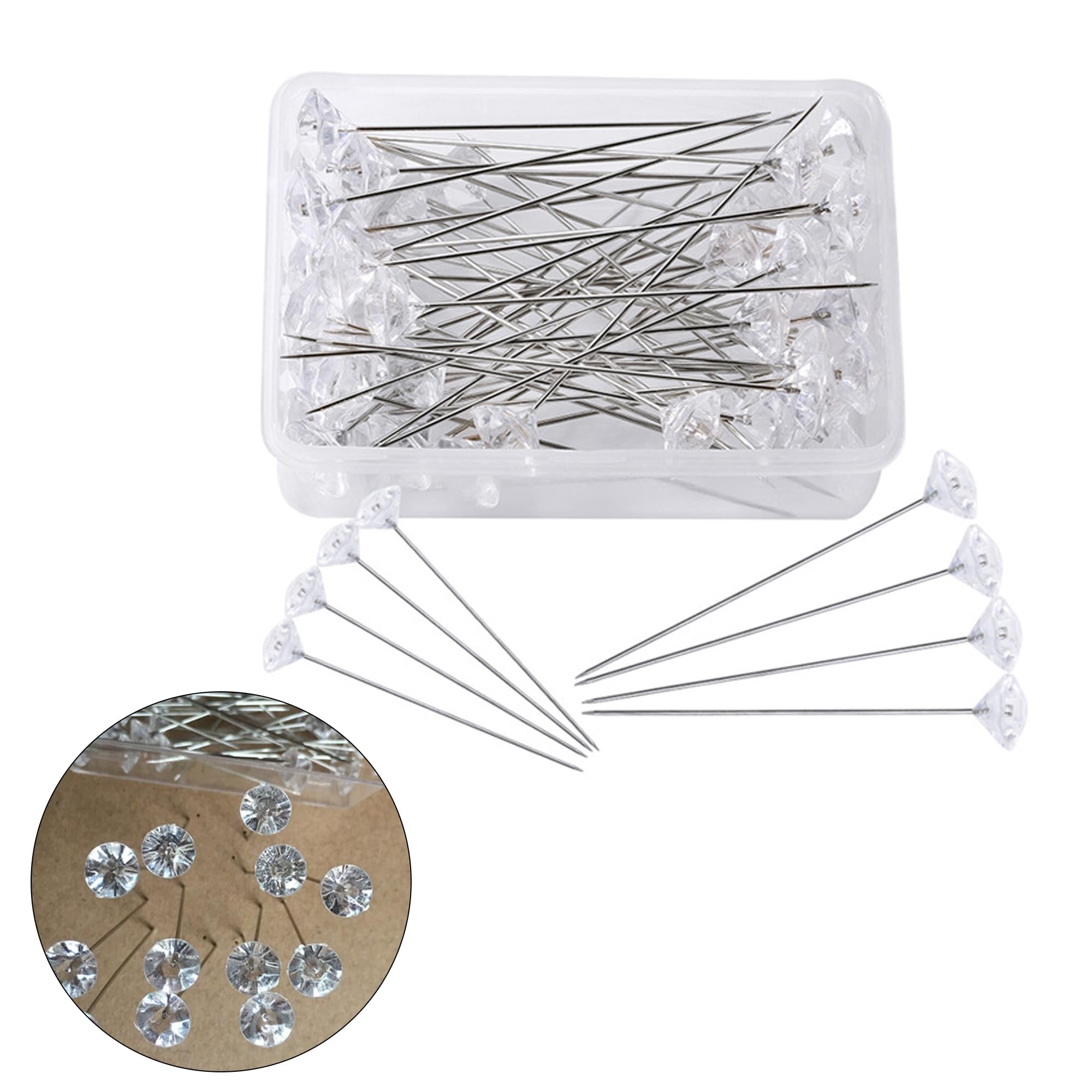画鋲 押しピン 100個入り 画びょうピン オシャレ プッシュピン 透明 ダイヤモンド形状 なプラスチックボックス付き 装飾 固定用 虫ピン 目
