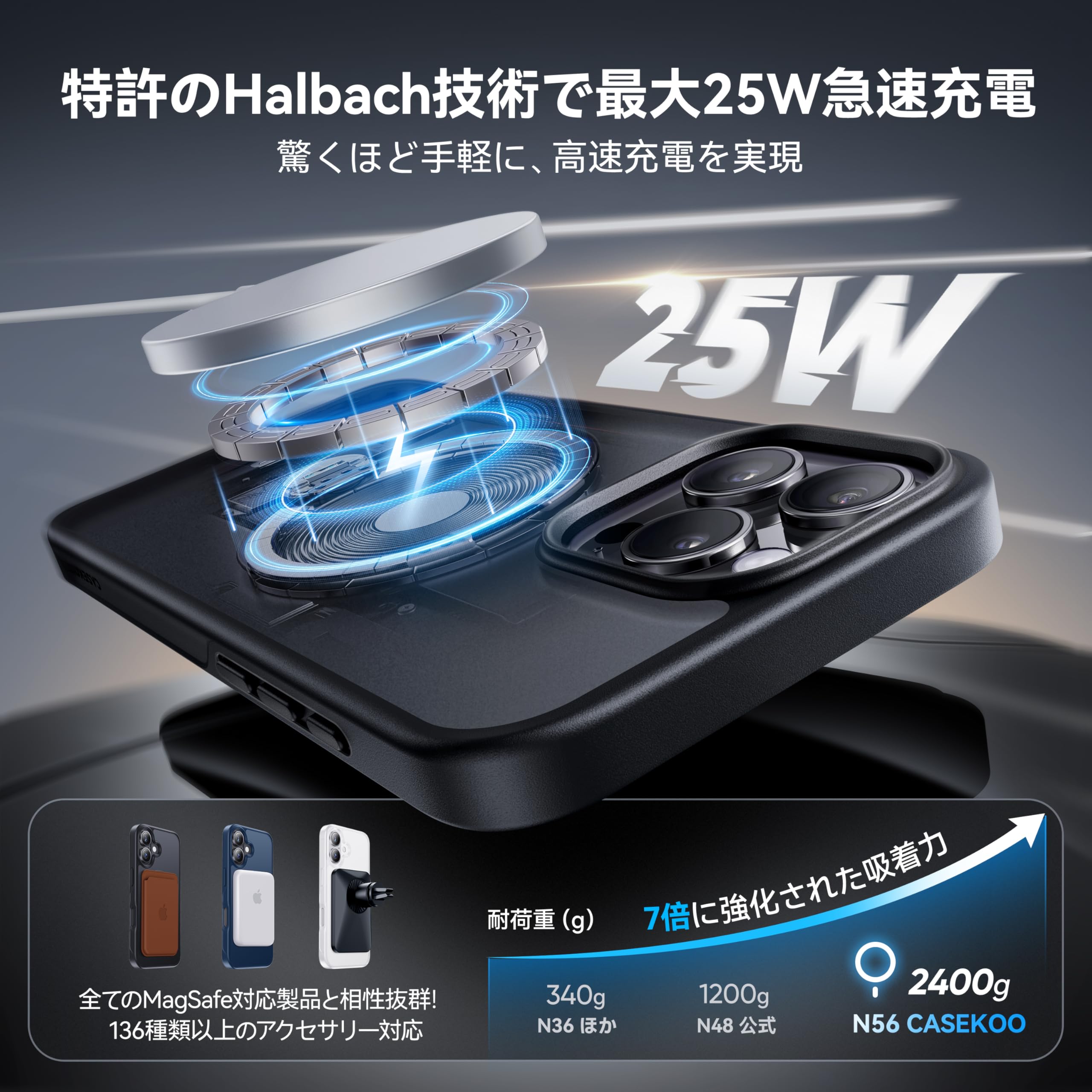 04最高傑作&定点360度回転 iPhone16 Pro Max 用 ケース 米軍M規格 耐衝撃 Magafe対応 高耐久性横縦両立・角度自由調