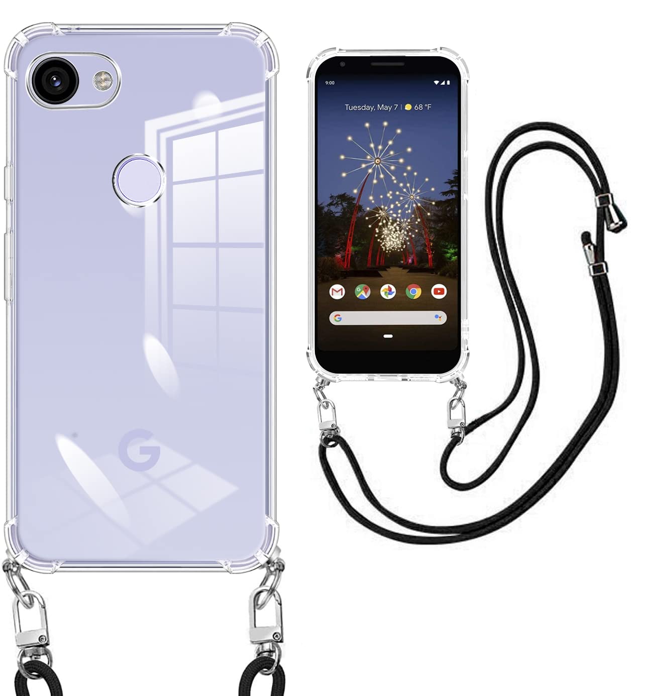 乐天商城 - Google Pixel 3a ケース クリア ショルダー 透明 PU ピクセル 3a スマホケース 耐衝撃 ストラップ付き 斜めがけ 織りス