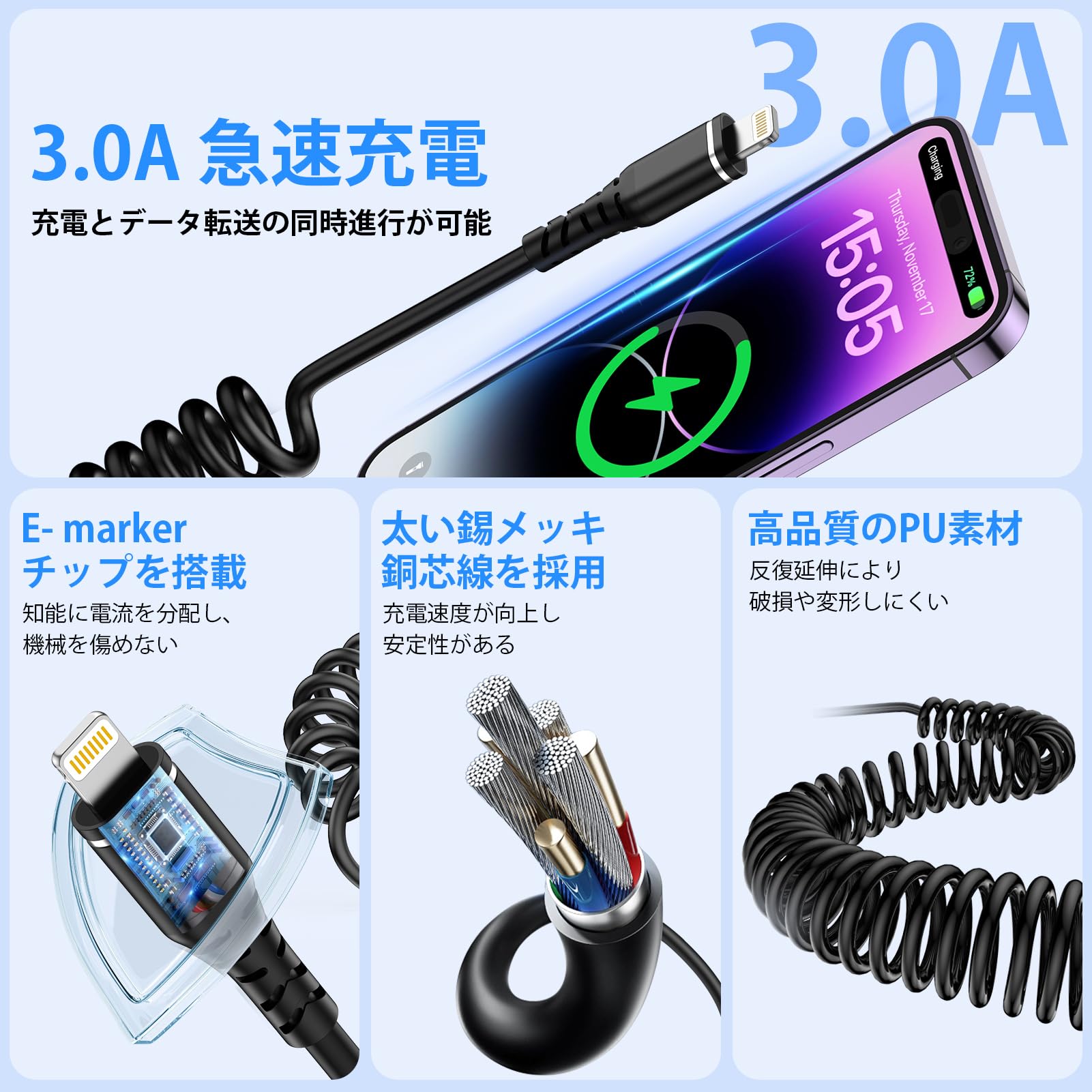 �饤�ȥ˥󥰥����֥� ������ iPhone ���ť����֥� ���� �����륳���� iPhone MFiǧ�� & arPlay�б� 0.45m����1.