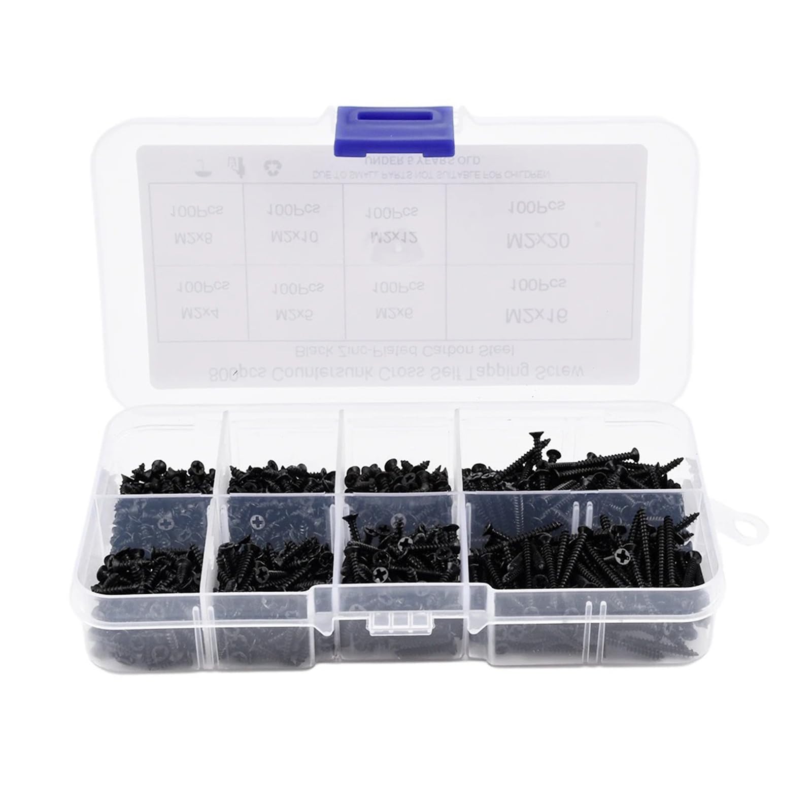 木ネジ 黒/ぎん 十字穴付皿 8サイズセット 800本入 ステンレス ねじセット ネジ釘 3.56mm x 4mm/5mm/6mm/8mm/10